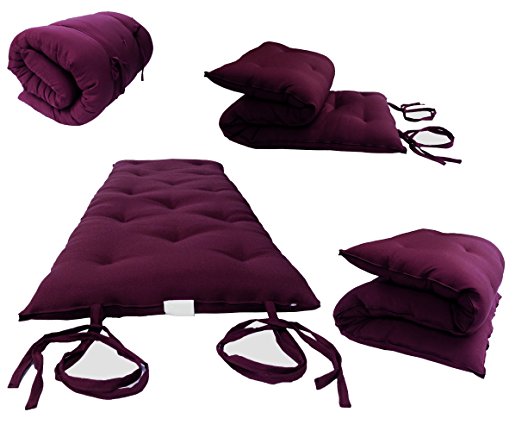 Brand New Burgundy Traditional Japanese Floor Futon Mattresses 3"thick X 30"wide X 80"long, Foldable Cushion Mats, Yoga, Meditaion.