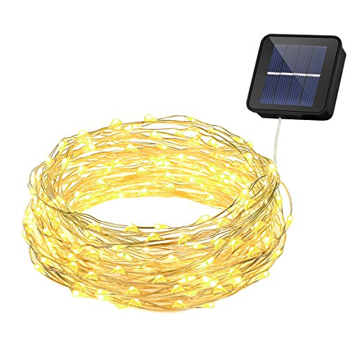 Cymas Solar String Lights 33ft with 100LEDs, 8 Working Modes Waterproof Fairy String Light for Patio, Parties