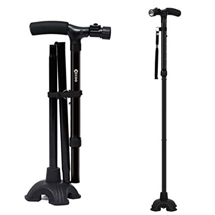 Self Standing Folding Walking Cane Lightweight Walking Stick with LED Light and Cushion Handle Adjustable Folding Cane for Men and Women