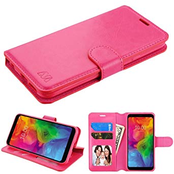Kaleidio Case Compatible for LG Q7, Q7  [MyJacket] PU Leather Hybrid Wallet Flip Book Style Cover w/Card Slot & Foldable Stand Feature [Includes a Overbrawn Prying Tool] [Magenta]
