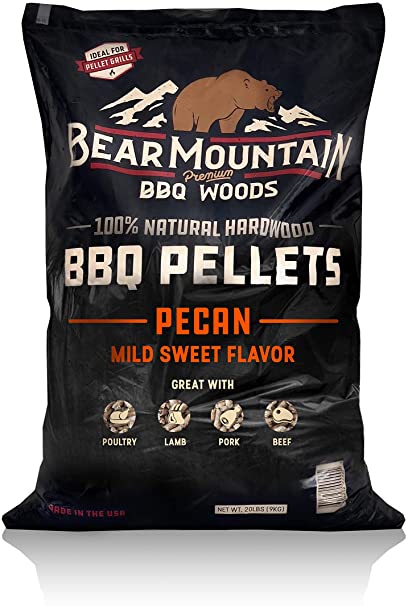 Bear Mountain BBQ 100% All-Natural Hardwood Pellets - Pecan (20 lb. Bag) Perfect for Pellet Smokers, or Any Outdoor Grill | Mild, Sweet, Smoky Wood-Fired Flavor