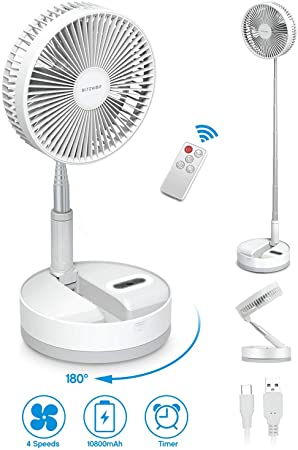 Desk Fan with Remote Control, BlitzWolf Oscillating Fan Rechargeable 10800mAh Timing 4 Speeds Telescopic Folding Portable Table Fan Standing with LED Night Light for Home Office Outdoor Picnic