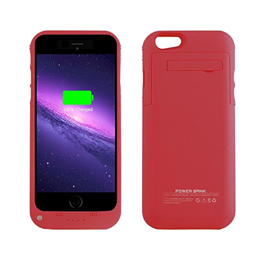 YHhao 3500mAh Charger Case for iPhone 6 / 6s Slim Extended Battery Case Portable Cell Phone Battery Charger Back up Power Bank Rechargeable Charger Case with Stand 4.7" for iPhone 6/6s (Red)