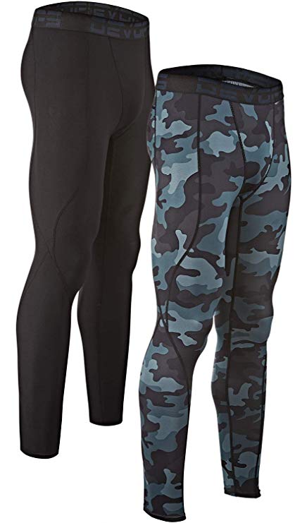 DEVOPS Men's 2 Pack Compression Cool Dry Tights Baselayer Running Active Leggings Pants