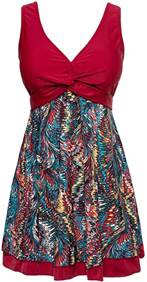 MiYang Women's Plus Size Printing Padded High Waist Swimdress