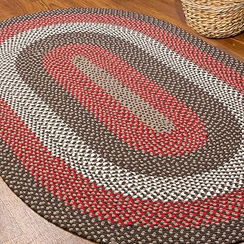 Super Area Rugs 7x9 Brown - Red - Ivory Oval Large Braided Rug for Farmhouse Style Bedrooms and Living Rooms