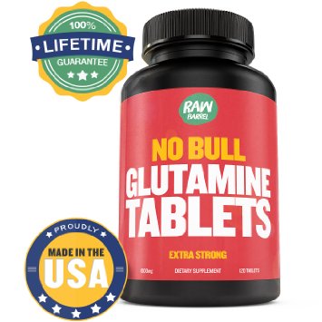 Raw Barrel's - Pure L Glutamine Tablets - EXTRA STRONG 1000mg Per Tablet - SEE RESULTS OR YOUR MONEY BACK - 120 Pills - With *FREE* Digital Guide