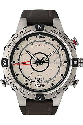 Timex® Men's T2N721 Intelligent Quartz Compass Tide Temperature Silver Case Brown Strap Watch