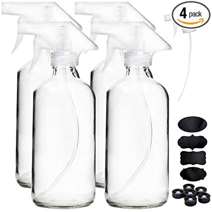 Youngever 4er Pack Leere Glassprühflasche, 480ml Klarglas-Sprühflasche für ätherische Öle mit extra langlebigen Triggersprühern, Glass Spray Bottle with Extra Durable Trigger Sprayers