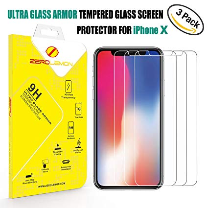 iPhone X Glass Screen Protector, ZeroLemon Tempered Glass Screen Protector for iPhone X [Lifetime Replacement Warranty] - 3 Pack