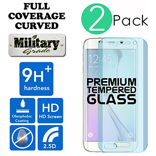 SALE! Samsung S6 Edge [5.1] LIMITED STOCK, 2Pack PREMIUM 9H  Curved Full Edge to Edge Coverage Clear Tempered Glass Laser Cut Oleophobic Coating Ballistic Military Grade 2.5D Screen Protector .33mm