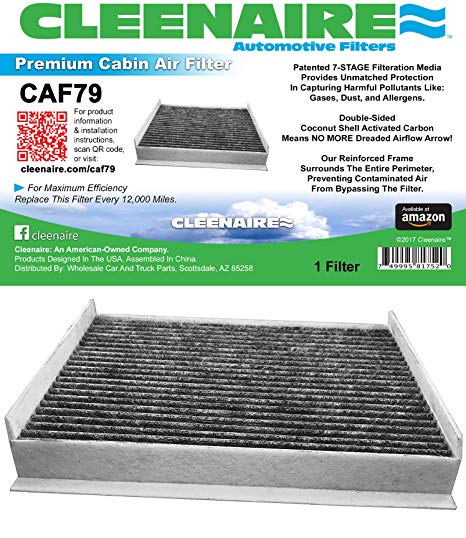 Cleenaire CAF79 The Most Advanced Protection Against Smog Bacteria Dust Viruses Allergens Gases Odors, Cabin Air Filter For 15-17 Ford F-150