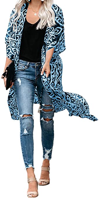 Dokotoo Womens Fashion Print Kimono Tassel Casual Cardigan Loose Cover up