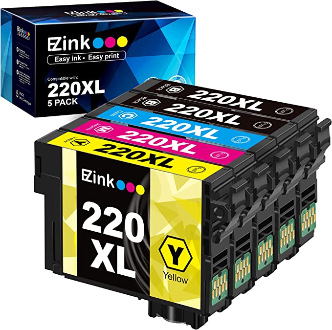 E-Z Ink (TM) Remanufactured Ink Cartridge Replacement for Epson 220 XL 220XL T220XL to use with WF-2760 WF-2750 WF-2630 WF-2650 WF-2660 XP-320 XP-420 XP-424(2 Black, 1 Cyan, 1 Magenta, 1 Yellow)5Pack