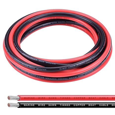 6 Gauge Wire,iGreely 10Ft Black & 10Ft Red 6 AWG Tinned Copper Electrical Wire Cable,2 Single Conductor Insulated Stranded Wire for Solar Panel Car Automotive Marine Speaker,Low Voltage Wire for Light