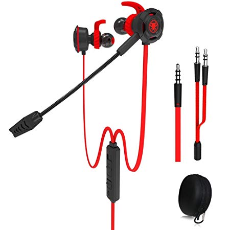 Plextone Wired Gaming Earphone with Detachable Long Microphone for PC,Mobile,PS4,Xbox,Tablet,Red