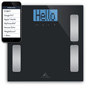 Weight Gurus Digital Body Fat Scale with Large Backlit LCD and Smartphone Tracking (black)