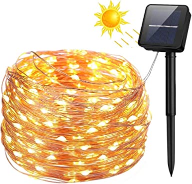 FANSIR Solar String Lights, 100 LED Solar Fairy Lights 33 feet 8 Modes Copper Wire Lights Waterproof Outdoor String Lights for Garden Patio Gate Yard Party Wedding Indoor Bedroom (Warm White)