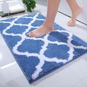 OLANLY Bathroom Rugs 30x20, Soft and Absorbent Microfiber Bath Rugs, Non-Slip Shaggy Shower Carpet, Machine Wash Dry, Bath Mats for Bathroom Floor, Tub and Shower, Blue