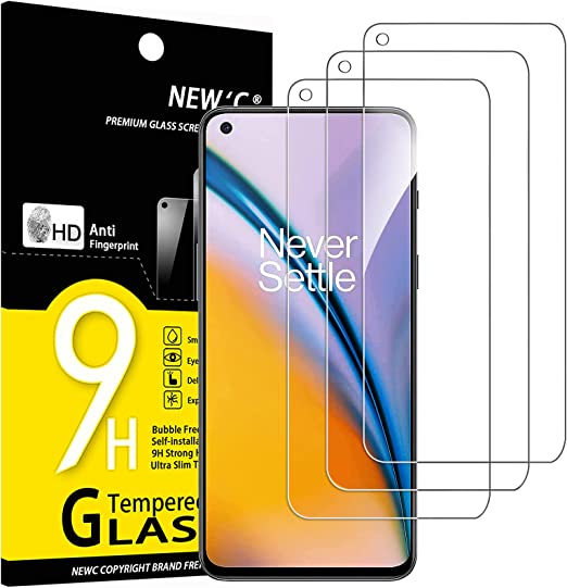 NEW'C 3 Pezzi, Vetro Temperato per OnePlus Nord 2 5G, OnePlus Nord 2T 5G, Pellicola Prottetiva Anti Graffio, Anti-Impronte, Senza Bolle, Durezza 9H, 0,33mm Ultra Trasparente, Ultra Resistente