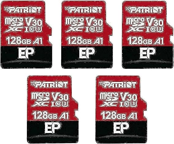 Patriot 128GB A1 / V30 Micro SD Card for Android Phones and Tablets, 4K Video Recording - 5 Pack, Lot of 5