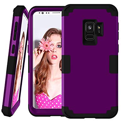 Galaxy S9 Case, Hocase Heavy Duty Shockproof Hybrid Silicone Rubber Bumper Hard Shell Full-Body Protection Phone Case w/Raised Screen Edges for Samsung Galaxy S9 (2018) - Purple/Black