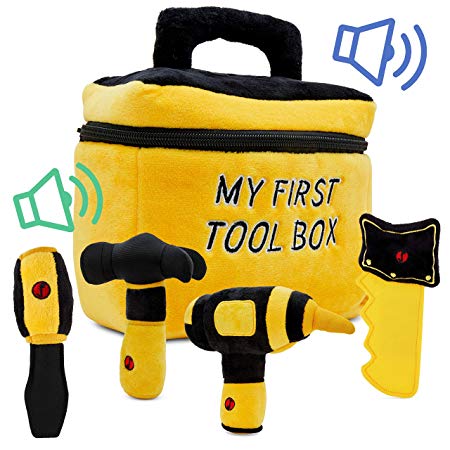 Toy Tool Set for Boys | Includes Cuddly Hammer, Handsaw, Screwdriver, Hand Drill, & Zippered Tool Box with Cool Sounds | Soft Plush Toys Made from Durable & Hypoallergenic Fabric