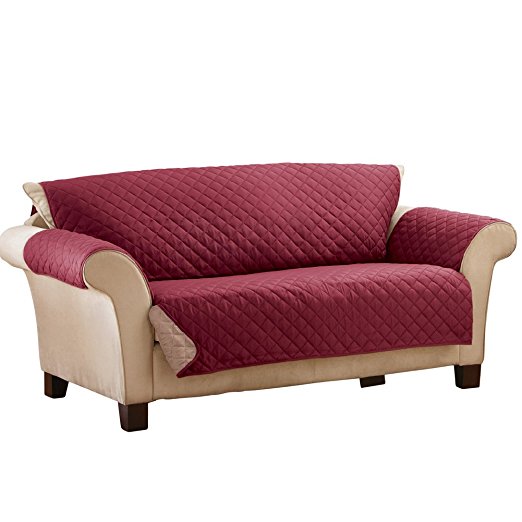 Reversible Quilted Furniture Protector Cover, Burgundy/Taupe, Sofa