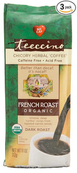 Teeccino French Roast Organic Chicory Herbal Coffee Alternative, Caffeine Free, Acid Free  11oz (Pack of 3)