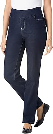 Woman Within Women's Plus Size Flex-Fit Pull-On Straight-Leg Denim Jean