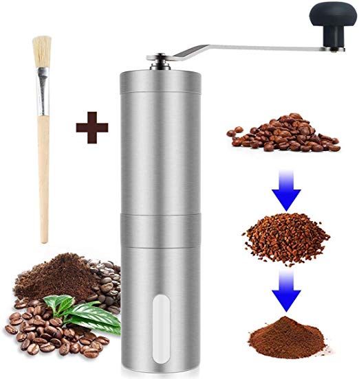 Coffee Grinder, Smaier Manual Coffee Mill, Mini Portable Home Kitchen Travel Hand Stainless Steel Coffee Bean Grinder with Adjustable Ceramic Core