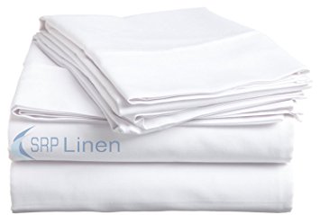 SRP Linen Bedding Hotel Collection 800 Thread Count 100% Egyptian Cotton 4PC Sheet Set 6'' Deep Pocket (Short Queen, White)