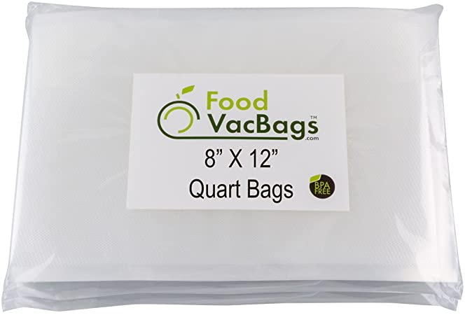 FoodVacBags 100 8" x 12" Vacuum Seal Bags, Food Storage, Food Saver compatible, BPA Free, Commercial Grade, Heavy Duty, Sous Vide Cooking