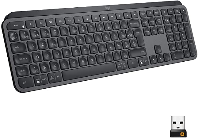 Logitech MX Keys Advanced Illuminated Wireless Keyboard, Bluetooth, Tactile Responsive Typing, Backlit Keys, USB-C, PC/Mac/Laptop, Windows/Linux/IOS/Android, AZERTY French Layout - Graphite Black