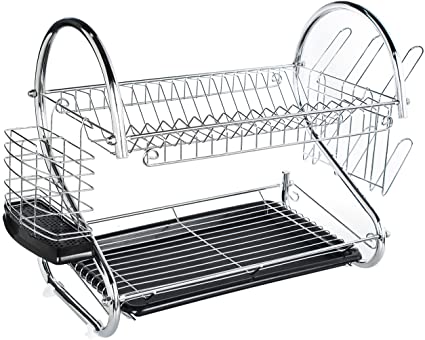 ADDMIRRE Large Capacity 2 Tire Dish Drainer Drying Rack,Chrome Finished
