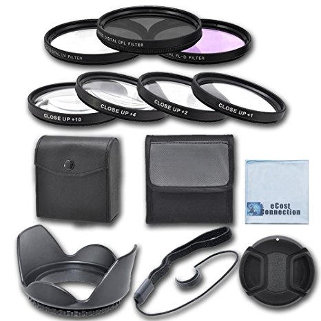 58mm High resolution Pro series Multi Coated HD 3 Pc. Digital Filter Set   58mm Pro Series High Quality 4pc HD Macro Close Up Filter Set  1  2  4  10   Hard Tulip Lens Hood   Universal Lens Cap Keeper   Snap On Lens Cap For Canon T1i, T2i, T3, T3i, T4i, T5, T5i, SL1, 1D, 5D, 5D Mark II, 5D Mark III, 6D, 7D, 10D, 20D, 30D, 40D, 50D, 60D, 70D Cameras And More   eCost Microfiber Cleaning Cloth