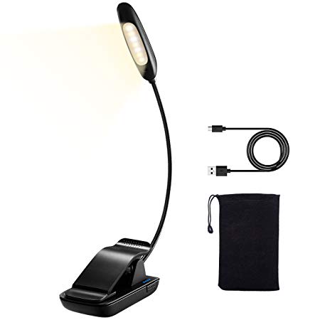 LED Book Light, TOPELEK 7 LEDs Reading Light with 3 Levels Color Temperature and 3 Levels Brightness, USB Rechargeable, Eye Protection Brightness, Clip-on Design, for Kindle, Book, Computer