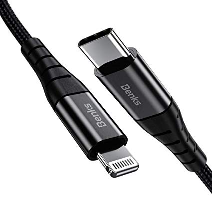 Benks USB C to Lightning Cable [MFi Certified] Nylon Braided Fast Charging Cable Fit for iPhone X/XS/XR/Xs Max/iPhone 8/8 Plus, iPad/iPod Used with PD Wall Charger/PD Car Charger/PD Power Bank(0.25M)