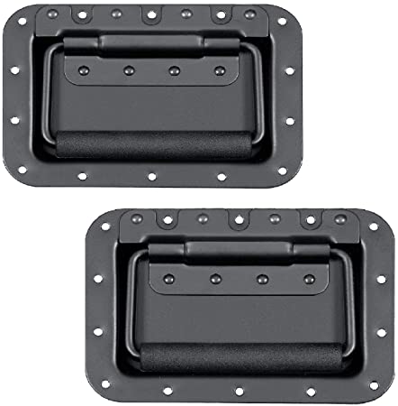 MIYAKO USA Set of 2 Spring Loaded Speaker Cabinet Handles 5.5 x 3.9 inches with recessed Back Black Metal (1 Pair)