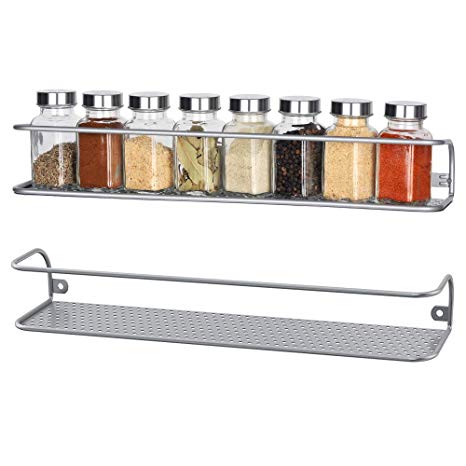 NEX 2 Pack Big Size Wall Mount Tier Spice Rack Nail Polish Rack Easy Holds Up to 16 Jars 40.39x8.89x6.10 cm(Silver)