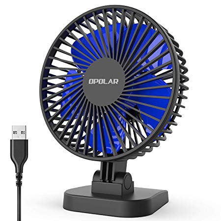 OPOLAR 2019 New Mini USB Desk Fan with Updated Strong Airflow, 3 Speeds, Whisper Quiet, 40° Adjustable Tilt Angle for Better Cooling, Perfect Portable Personal Fan for Desktop Office Table