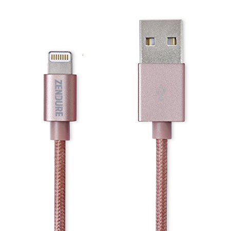 [Apple MFi Certified] Zendure 12 inch (30 cm) Nylon Braided USB Charge/Sync Cable with Lightning Connector for iPhone 6 / 6 Plus, iPad Air 2 and More (Rose Gold)