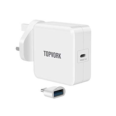 TOPVORK USB C Charger 45W, Power Delivery 3.0 Universal Travel Wall Charger for iPhone XS/XS Max/XR/X, MacBook, iPad Pro, Pixel C, Nexus 5X, Galaxy Note 5, HTC 10 and More (White)