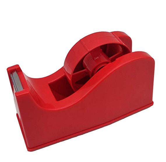 Desktop Tape Dispenser Adhesive Roll Holder (Fits 1" & 3" Core) with Weighted Nonskid Base Red