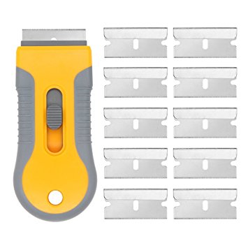 EEFUN Razor Blade Scraper with 10pcs Carbon Steel Blades for Removing Vinyl Decals Stickers &Glue from Cars, Boats and Other Delicate Surfaces