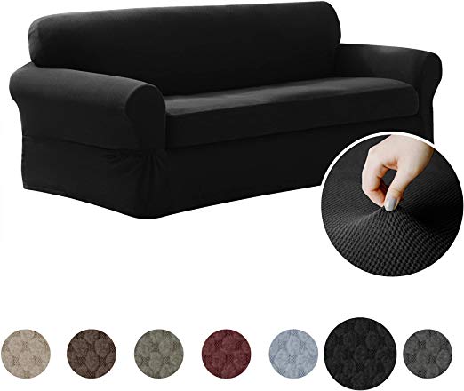 MAYTEX Pixel Ultra Soft Stretch Sofa Couch Furniture Cover Slipcover, Black