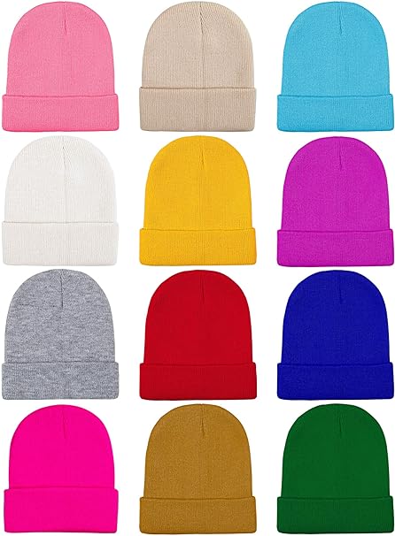 Cooraby 12 Pack Knitted Winter Beanies Acrylic Warm Skull Cap Cuff Watch Hat for Men or Women