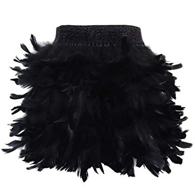L'VOW Women Real Natural Feather Fashion Mid Waist Mini A-line Skirt