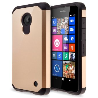 Nokia Lumia 635 Case - Gold Impact Resistant Hybrid Dual Layer Armor Defender Protective Case Cover for Nokia Lumia 635 [Drop Protection / Shock-Absorption] (Incl. Screen Protector)