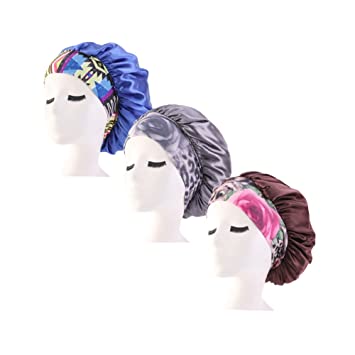 3PCS Satin Bonnet, Sleeping Hair Bonnet Large Silk Bonnet Sleep Cap Wide Band Satin Cap Jumbo Day And Night Cap Salon Bonnet Hair Covers Night Sleep Hat for Women Curly Hair Sleeping Long Hair Braids